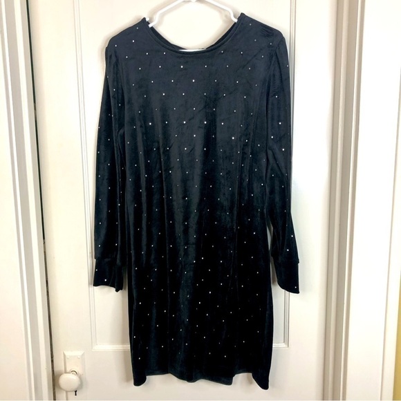 Loft black velvet long sleeve rhinestone bead dress tie at back neck size large - Picture 1 of 11